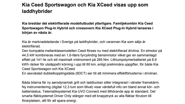 Kia Ceed Sportswagon och Kia XCeed visas upp som laddhybrider