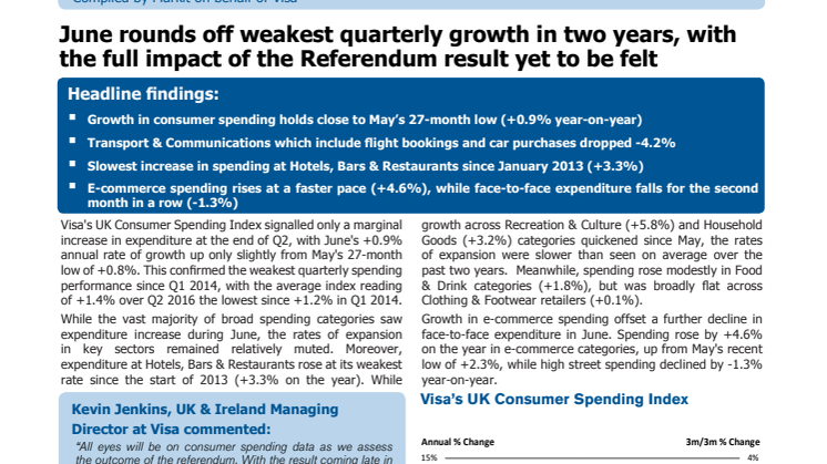 June rounds off weakest quarterly growth in two years, with the full impact of the Referendum result yet to be felt 