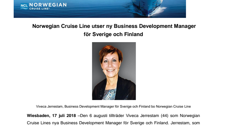 Norwegian Cruise Line utser ny Business Development Manager för Sverige och Finland