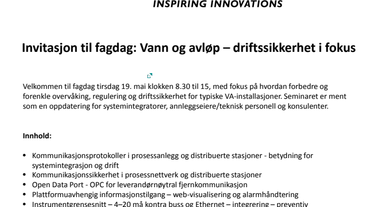 Fagdag 19.05.2015 : Vann og avløp – driftssikkerhet i fokus, Oslo