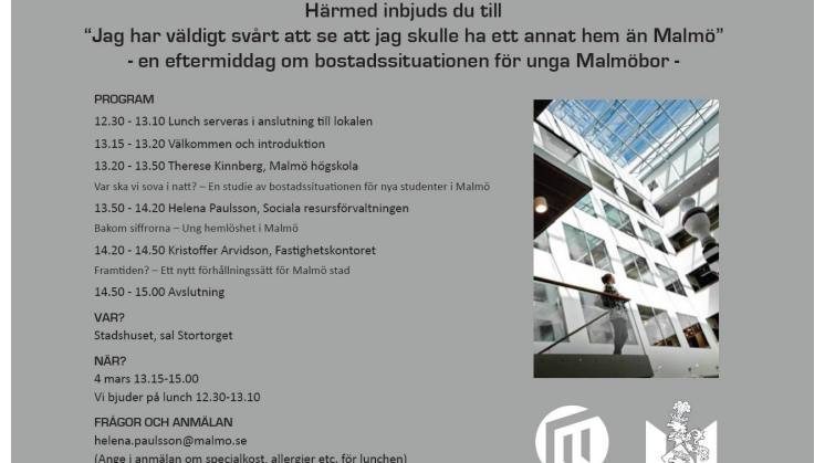 Pressinbjudan: ”Jag har väldigt svårt att se att jag skulle ha ett annat hem än Malmö” – en eftermiddag om bostadssituationen för unga Malmöbor