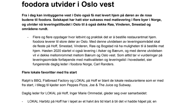 foodora utvider i Oslo vest