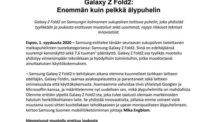 Galaxy Z Fold2: Enemmän kuin pelkkä älypuhelin
