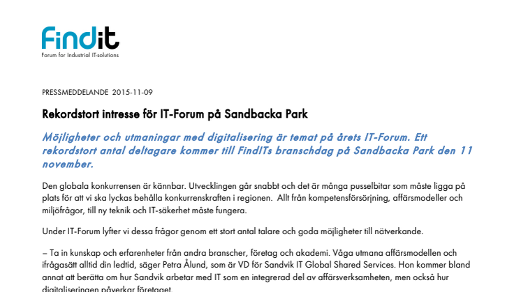 Rekordstort intresse för IT-Forum på Sandbacka Park 