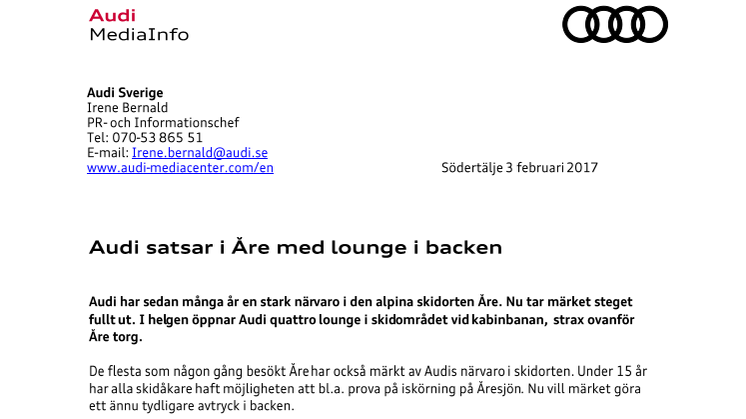 Audi satsar i Åre med lounge i backen