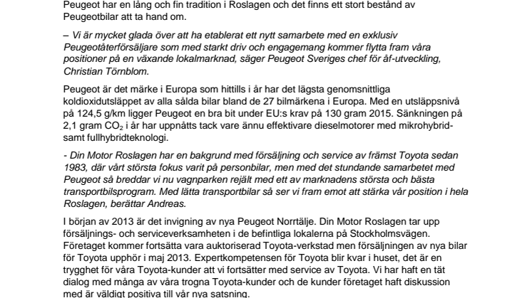 Din Motor Roslagen tar över Peugeotförsäljningen i Norrtälje
