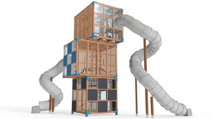 Ny kubistisk lekplats från Lappset bygger på höjden