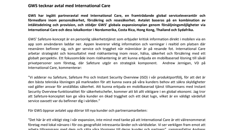 GWS tecknar avtal med International Care