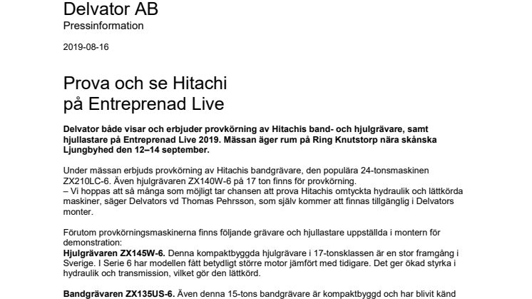 Prova och se Hitachi på Entreprenad Live