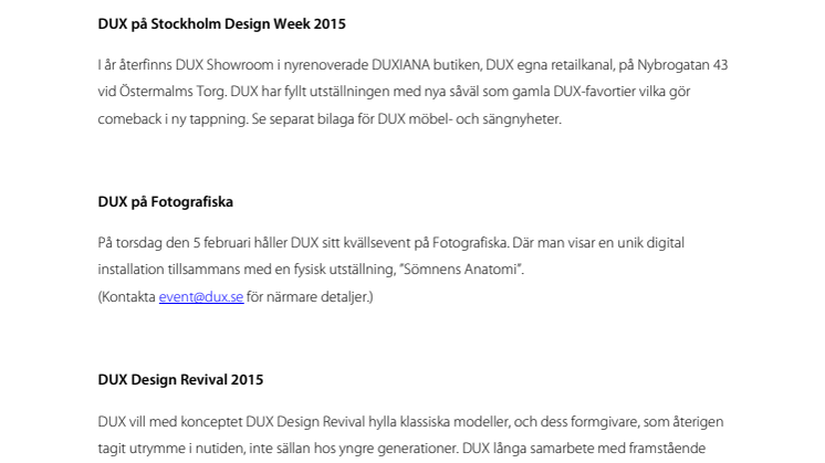 DUX på Stockholm Design Week 2015