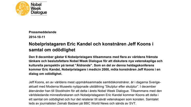 Nobelpristagaren Eric Kandel och konstnären Jeff Koons i samtal om odödlighet