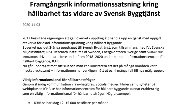 Framgångsrik informationssatsning kring hållbarhet tas vidare av Svensk Byggtjänst