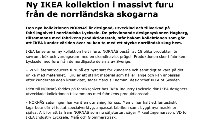 Ny IKEA kollektion i massivt furu från de norrländska skogarna