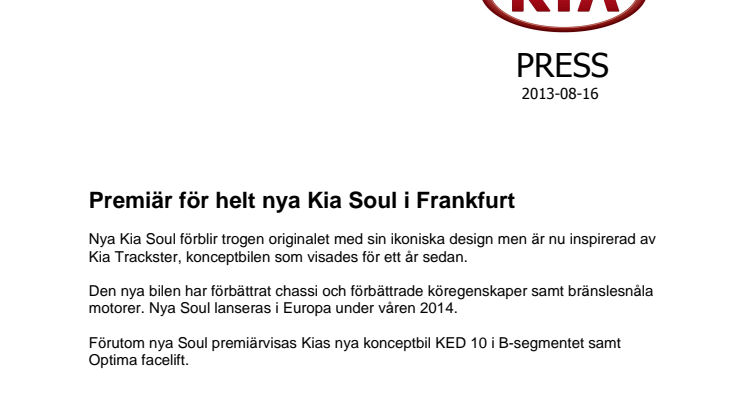 Premiär för helt nya Kia Soul i Frankfurt 