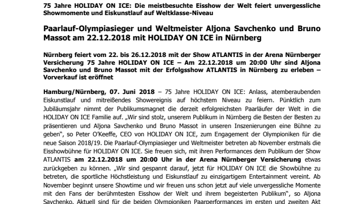 Paarlauf-Olympiasieger und Weltmeister Aljona Savchenko und Bruno Massot am 22.12.2018 mit HOLIDAY ON ICE in Nürnberg