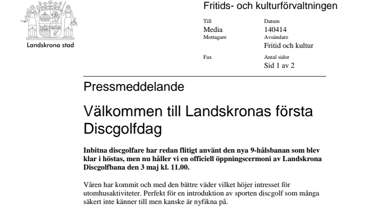 Välkommen till Landskronas första Discgolfdag 