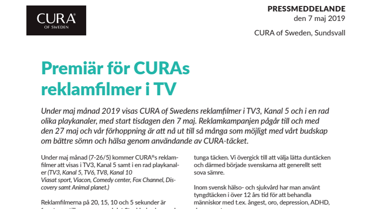 Premiär för CURAs reklamfilmer i TV 