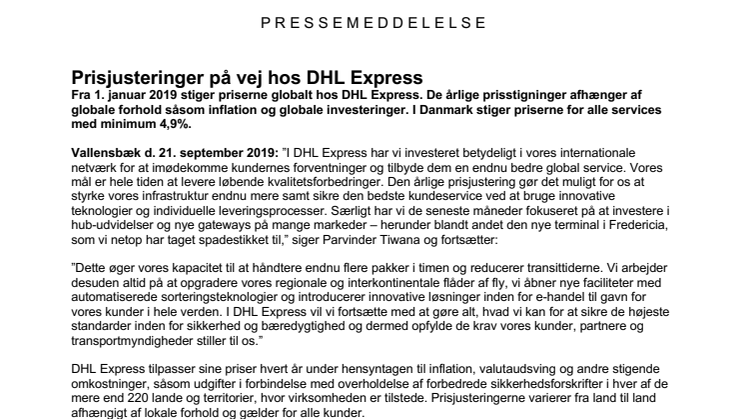 Prisjusteringer på vej hos DHL Express