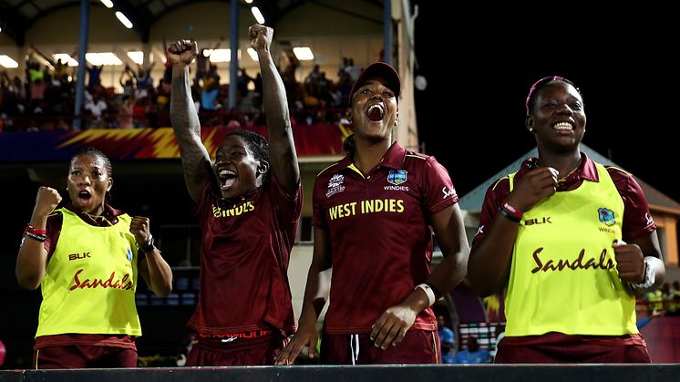 Hayley Matthews and Deandra Dottin celebrate. Photo: Getty Images