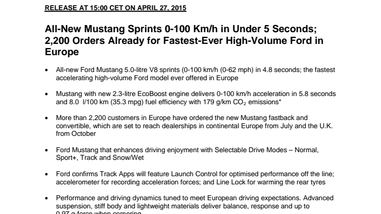 Ny Ford Mustang klarer 0-100 km/t på under 5 sekunder