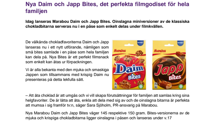 Nya Daim och Japp Bites, det perfekta filmgodiset för hela familjen