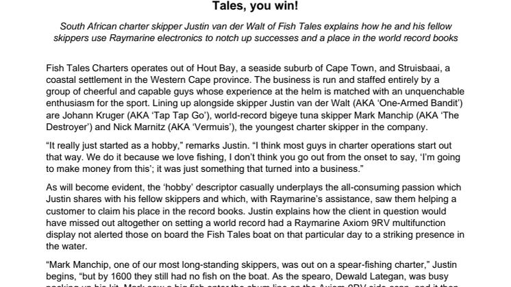 Raymarine Fishing Ambassador Case Study: Tales, you win! 