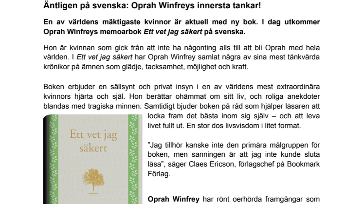 Äntligen på svenska: Oprah Winfreys innersta tankar!