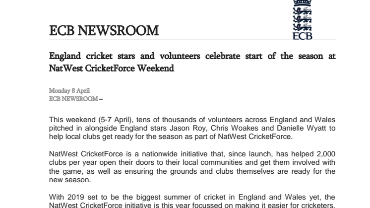 England cricket stars and volunteers celebrate start of the season at NatWest CricketForce Weekend