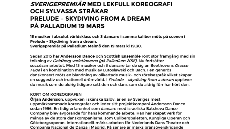 Sverigepremiär med lekfull koreografi och sylvassa stråkar – Prelude - Skydiving from a dream på Palladium Malmö den 19 mars 