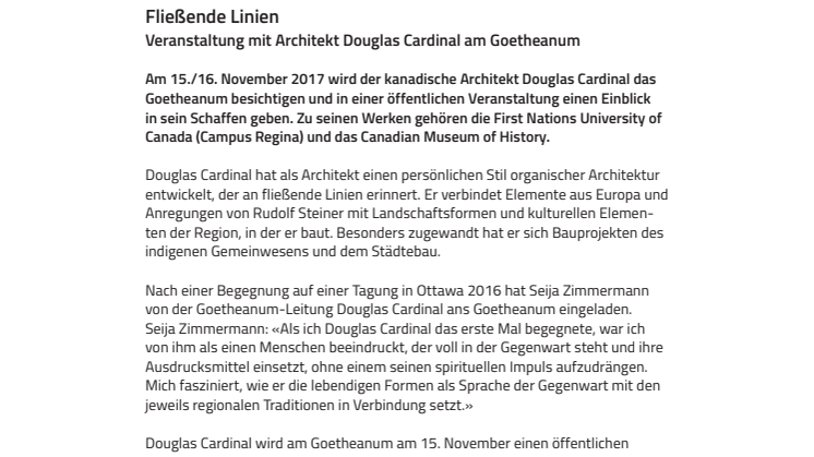 Fließende Linien. ​Veranstaltung mit Architekt Douglas Cardinal am Goetheanum