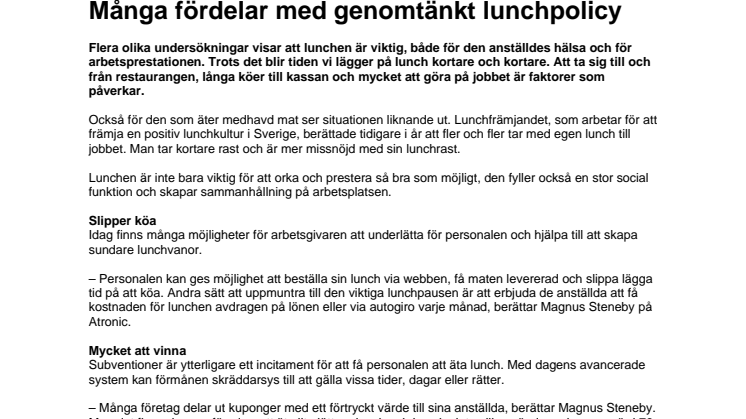 Många fördelar med genomtänkt lunchpolicy