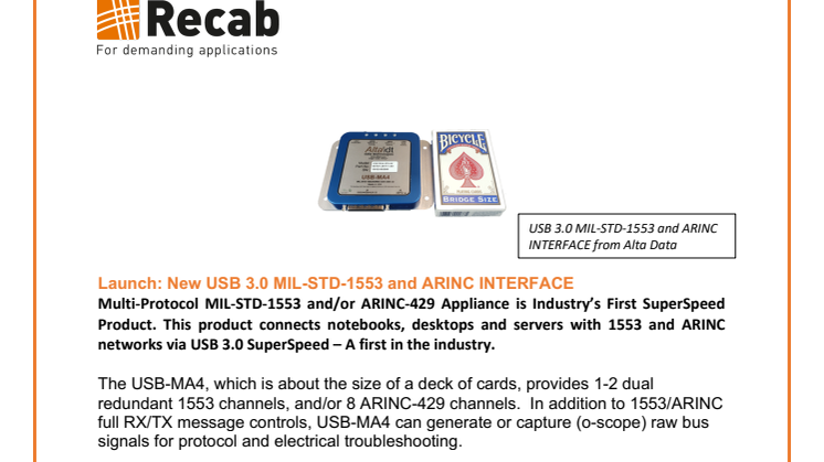 Launch: USB 3.0 MIL-STD-1553 and ARINC INTERFACE