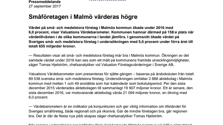 Värdebarometern 2017 Malmös kommun