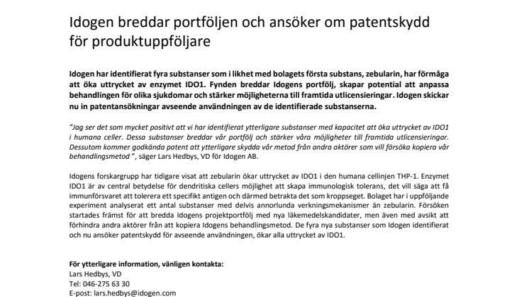 Idogen breddar portföljen och ansöker om patentskydd för produktuppföljare 