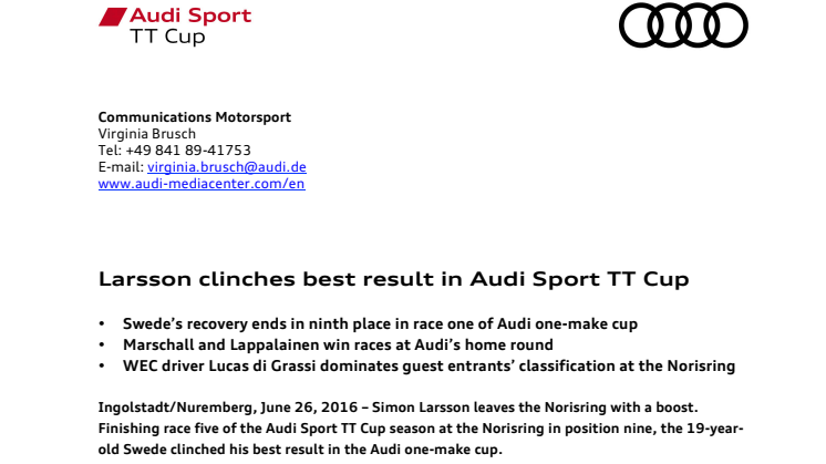 Larsson clinches best result in Audi Sport TT Cup