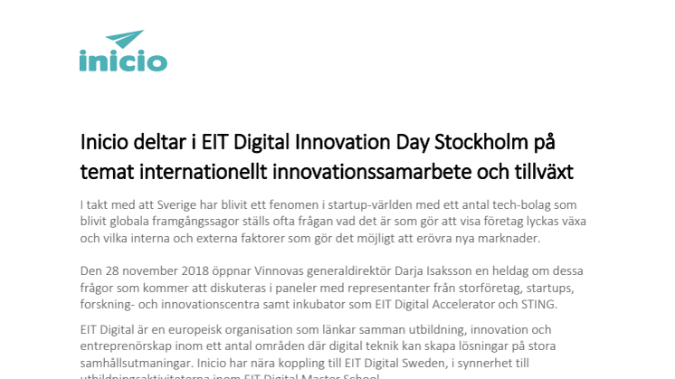 Inicio deltar i EIT Digital Innovation Day Stockholm med temat internationellt innovationssamarbete och tillväxt