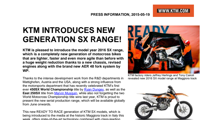 KTM INTRODUCES NEW GENERATION SX RANGE!