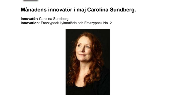 Månadens innovatör i maj 2012, Carolina Carolina Sundberg, Frozzypack.