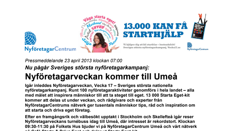 Nyföretagarveckan kommer till Umeå - rekordstort intresse!