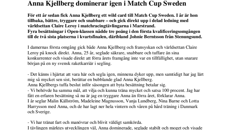 Anna Kjellberg dominerar igen i Match Cup Sweden