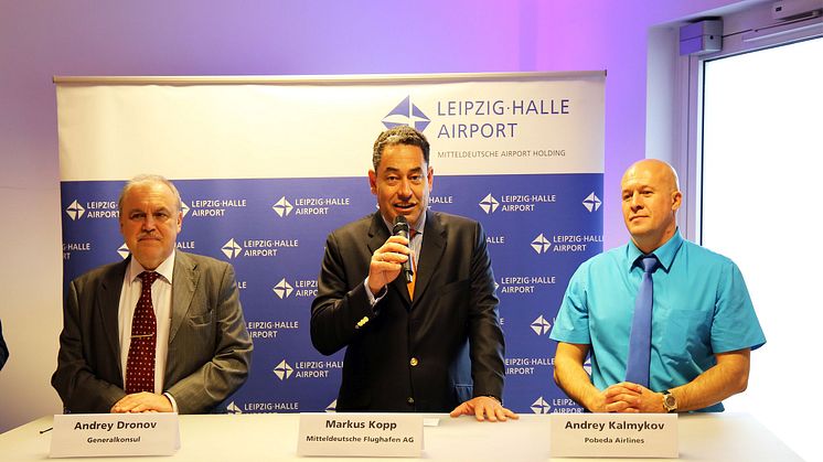 Markus Kopp von der Mitteldeutschen Flughafen AG eröffnete die Pressekonferenz zum Probeda-Erstflug