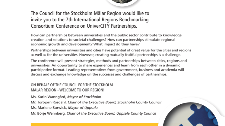 Inbjudan UniverCITY Partnerships konferens 12-14 oktober i Stockholm och Uppsala