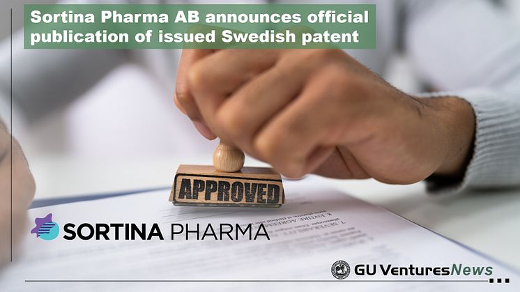 Sortina Pharma AB announces official publication of issued Swedish patent