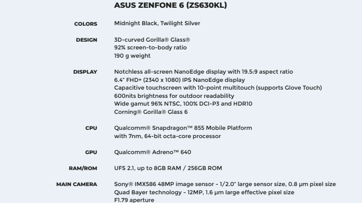 Zenfone 6 Specsheet