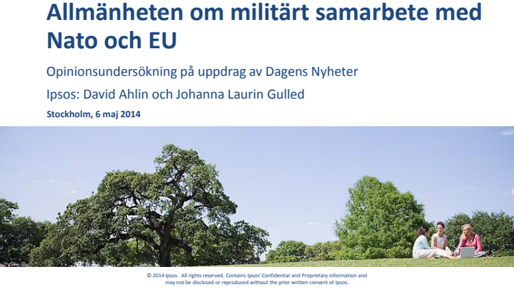 DN/Ipsos: Allmänheten om militärt samarbete med Nato och EU, maj 2014