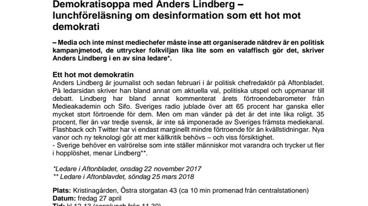 Demokratisoppa med Anders Lindberg - Desinformation som ett hot mot demokratin