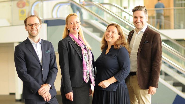 From left to right: Daniel Gyllensparre, Business Manager Sigma Young Talent; Elin Hölcke, VD Sigma Young Talent; Jenny Fagerstedt Boman, Head of IT Delivery  PostNord and Petter Fahlström Business Alignment Manager PostNord.