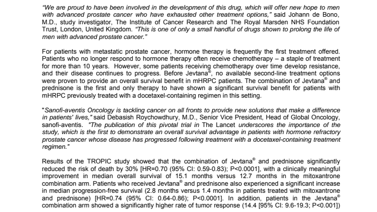 Jevtana® Improves Survival in Advanced Prostate Cancer Patients
