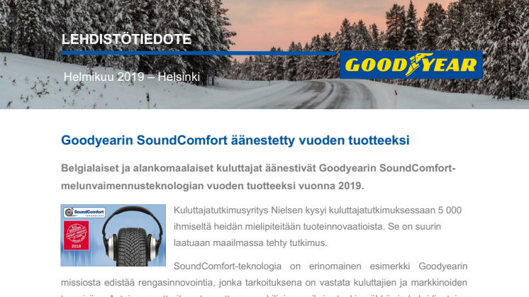 Goodyearin SoundComfort äänestetty vuoden tuotteeksi