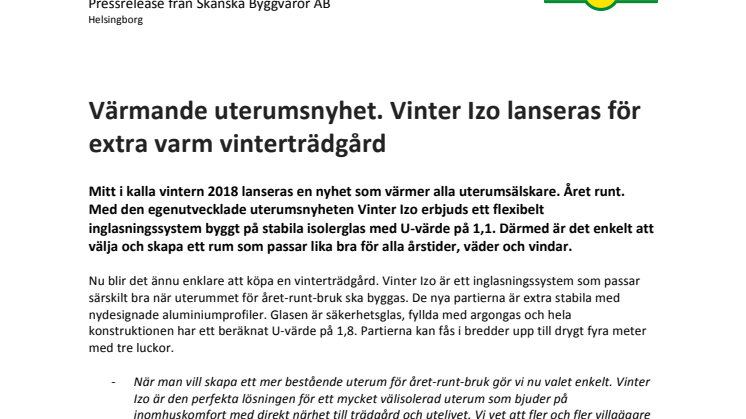 ​Värmande uterumsnyhet. Vinter Izo lanseras för extra varm vinterträdgård